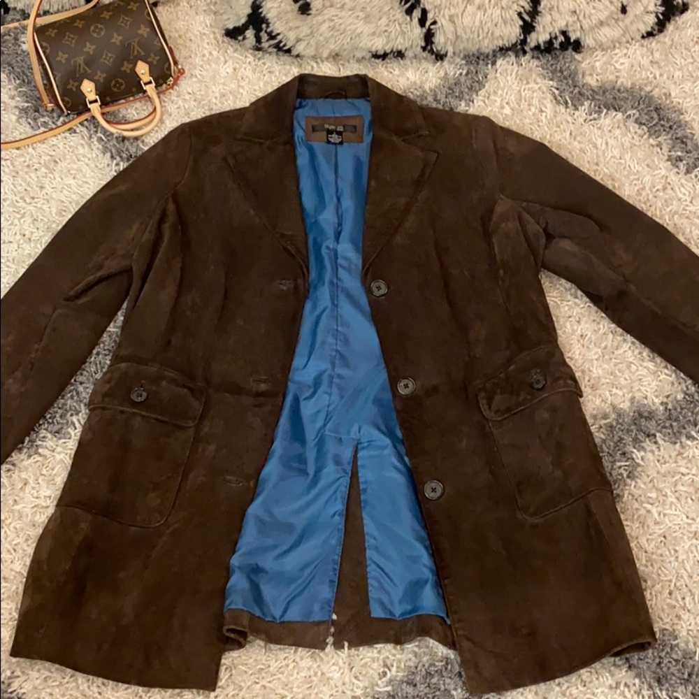 Brown genuine leather suede 3 button jacket